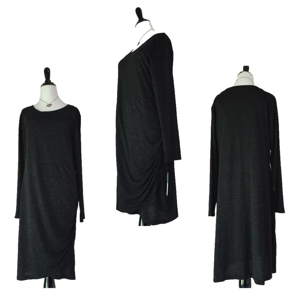 New Black Ruched Waist Sheath Party Dress Women 1X Shimmer Sparkle Evening Glam